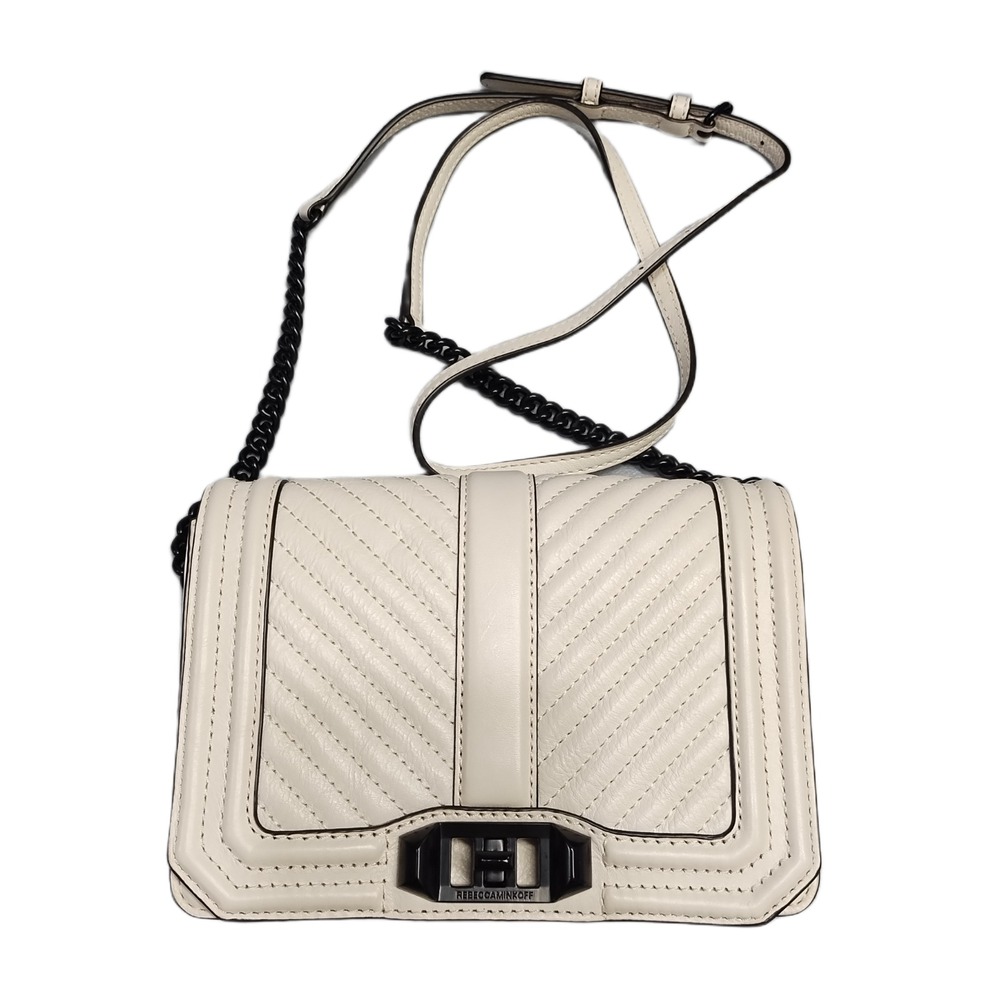 Rebecca Minkoff Crossbody Bag Women White Black Chevron Leather Adjustable Strap